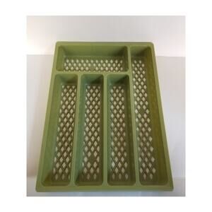 Vintage Olive Green Plastic Weave Silverware Drawer Organizer